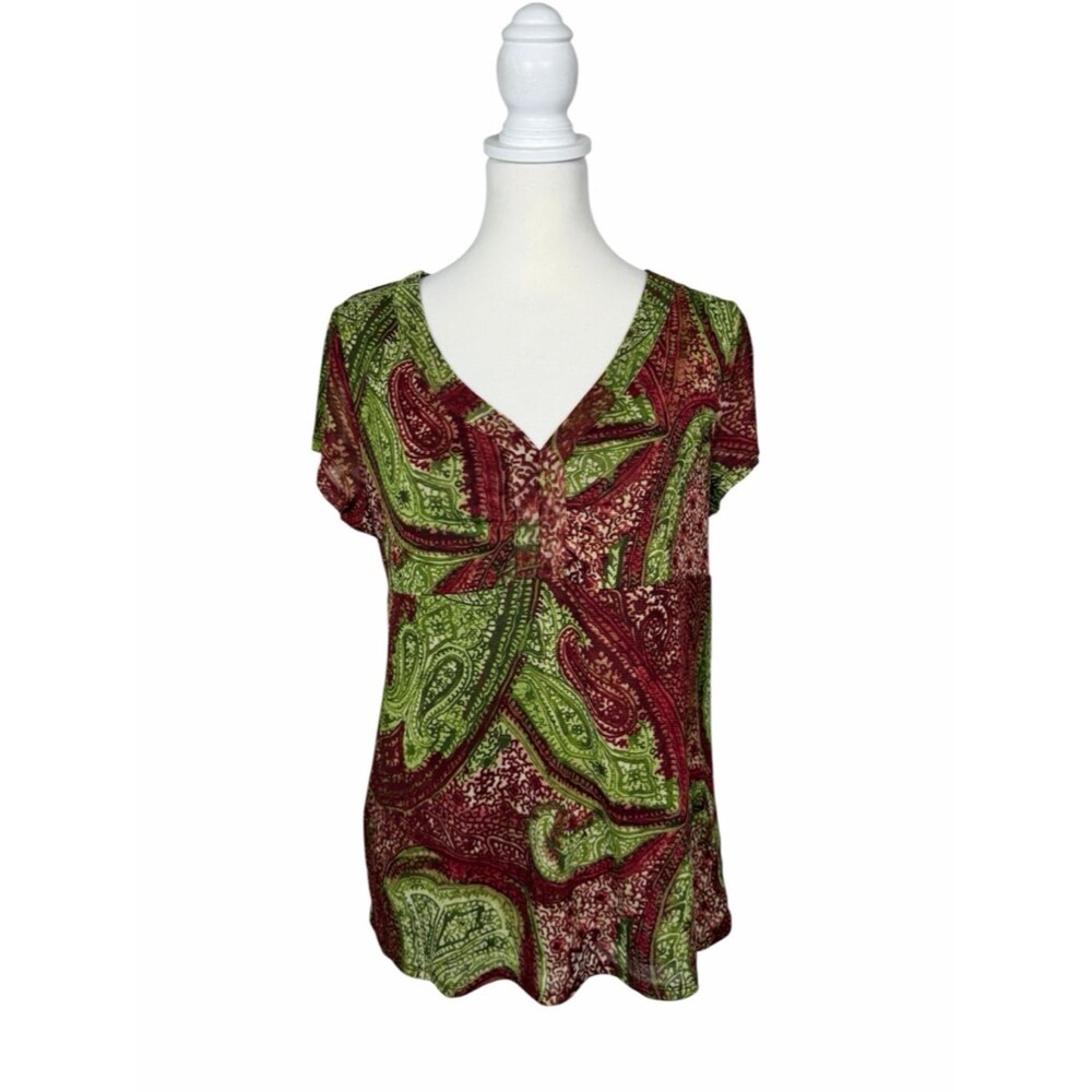 Vintage Y2K Axcess Liz Claiborne Paisley Top Boho Sheer Blouse V Neck Large